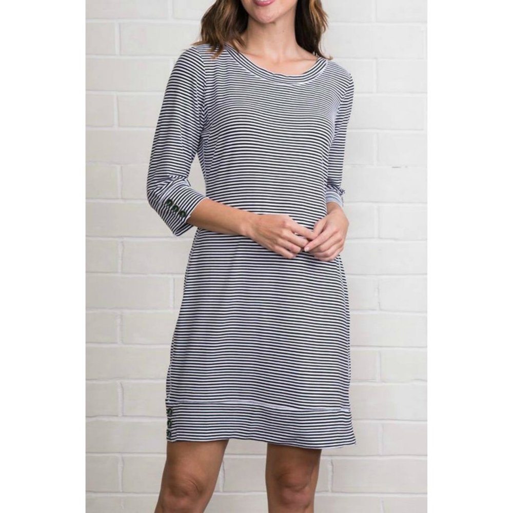BANANA REPUBLIC 100% Cotton Striped French Marina Nautical Boatneck Dress